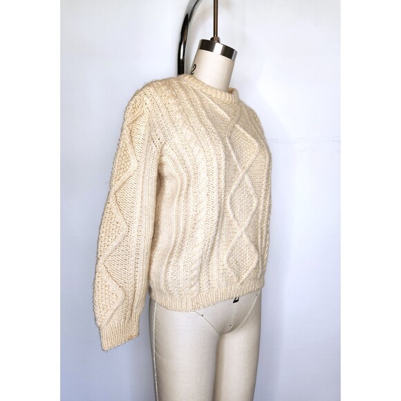 Vintage Chunky Cable Hand Knitted Wool Sweater Fisherman Ireland Irish Ivory XS - Picture 5 of 7